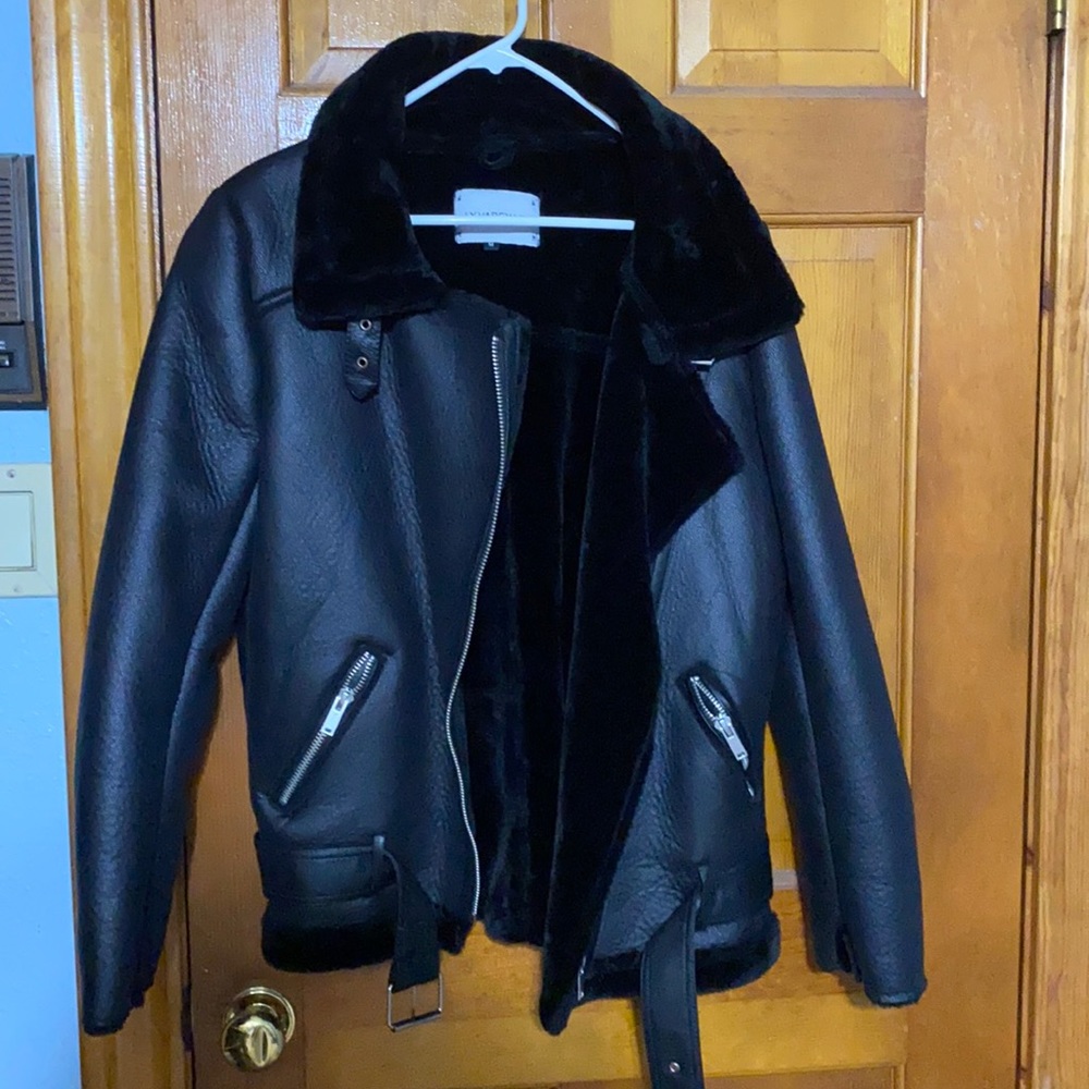 Oversized faux fur leather jacket